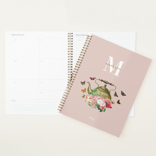 Theepartij Roze Bloemen & Vlinders Monogram Planner (Display)