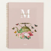 Theepartij Roze Bloemen & Vlinders Monogram Planner (Voorkant)