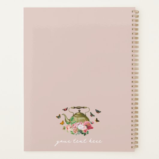 Theepartij Roze Bloemen & Vlinders Monogram Planner (Achterkant)