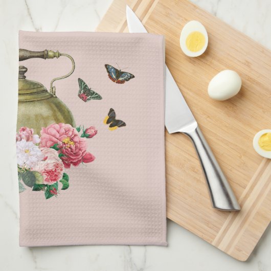 Theepartij Roze Bloemen & Vlinders Monogram Theedoek (Quarter Fold)