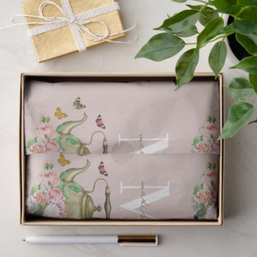 Theepartij Roze Bloemen & Vlinders Monogram Tissuepapier (Geschenk)