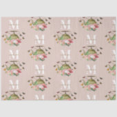 Theepartij Roze Bloemen & Vlinders Monogram Tissuepapier (Voorkant)