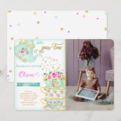 Theepartij verjaardag foto uitnodiging (Voorkant / Achterkant)