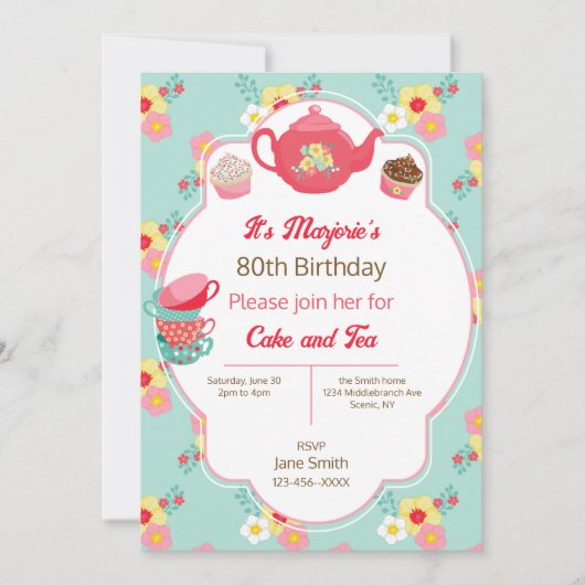 Theepartij Verjaardagsfeest Uitnodiging (Voorkant)