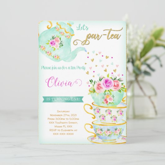 Theepartij Verjaardagsuitnodiging Kaart (Staand voorkant)