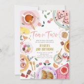 Theepartij voor twee meisje roze goud tweede verja kaart (Voorkant)