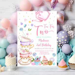 Theepartij voor twee Pink Tea Party Verjaardag Kaart