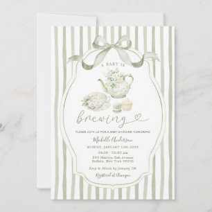 Theepeettijd voor een baby shower met saliegroene kaart
