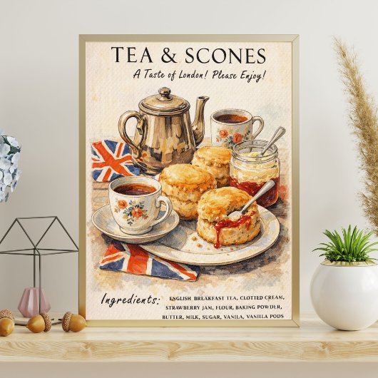 Theeposter met scones | Engelse theetijd kunst Poster