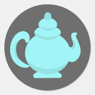 Theepot Aqua en Grijs Ronde Sticker