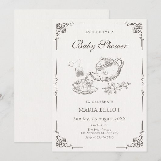  theepot baby shower kaart (Voorkant / Achterkant)