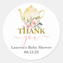 Theepot Baby shower Meisje Classic Ronde Sticker