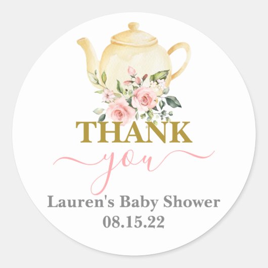 Theepot Baby shower Meisje Classic Ronde Sticker (Voorkant)