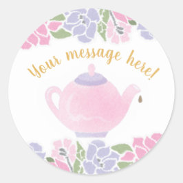 Theepot Baby shower Waterverf Ronde Sticker