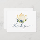 Theepot blauw Floral bedankje Bedankkaart (Voorkant / Achterkant)