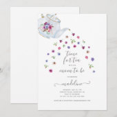 Theepot Bloemen Baby shower Tea Party Uitnodiging (Voorkant / Achterkant)