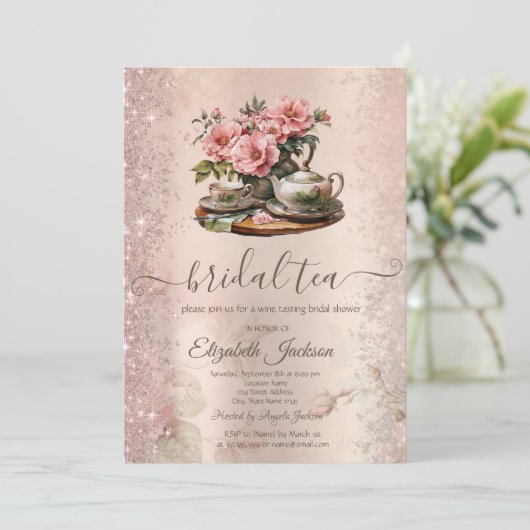  theepot bloemen glitter schittering kaart (Staand voorkant)