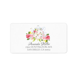  theepot Bloemen retour adreslabel Etiket