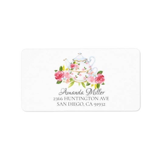  theepot Bloemen retour adreslabel Etiket (Voorkant)