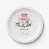 Theepot Bloemen Verjaardag Par-Tea Papieren Bordje (Voorkant)