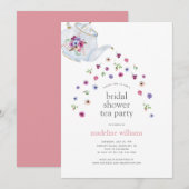 Theepot Bloemen Vrijgezellenfeest Tea Party Uitnod Kaart (Voorkant / Achterkant)