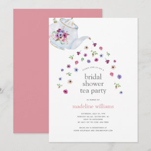 Theepot Bloemen Vrijgezellenfeest Tea Party Uitnod Kaart