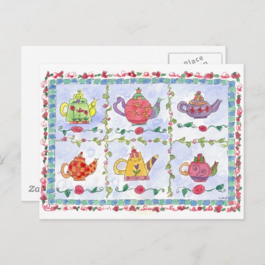 theepot-bloemensampler briefkaart (Voorkant / Achterkant)