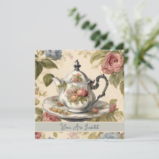  theepot bloemig Vrijgezellenfeest theefeest Kaart (Staand voorkant)