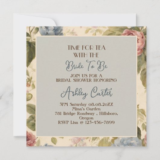  theepot bloemig Vrijgezellenfeest theefeest Kaart (Achterkant)