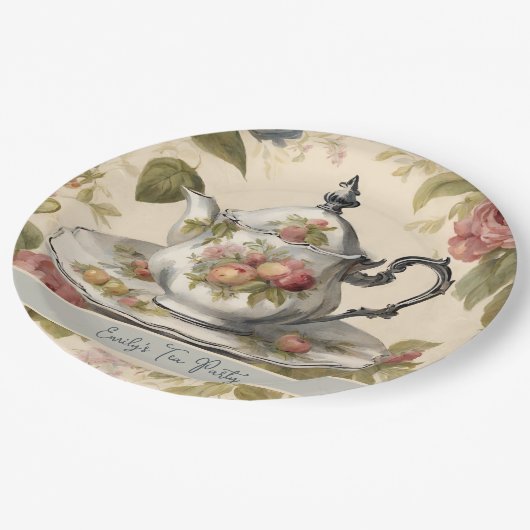  theepot bloemig Vrijgezellenfeest theefeest Papieren Bordje (Gekanteld)