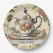  theepot bloemig Vrijgezellenfeest theefeest Papieren Bordje (Voorkant)