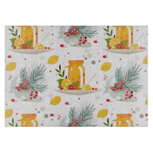 Theepot, citroen, kopje thee en bloem snijplank (Voorkant)