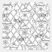 theepot Doodle Vierkante Sticker (Voorkant)