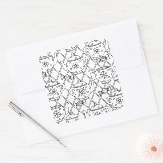 theepot Doodle Vierkante Sticker (Envelop)