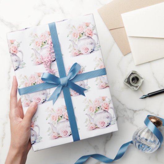 theepot Elegant Roze Rozen Cadeaupapier (Geschenken)