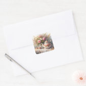 Theepot en beker met Pink Flowers Sticker (Envelop)