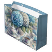 Theepot en Blauwe Hydrangea Gift Bag Groot Cadeauzakje (Achterkant Gekanteld)