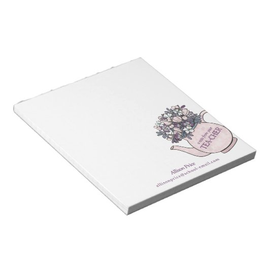  Theepot en Bloemen Docent Gift Notitieblok (Schuin)