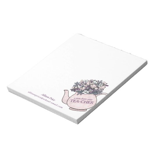  Theepot en Bloemen Docent Gift Notitieblok (Linkerzijde)