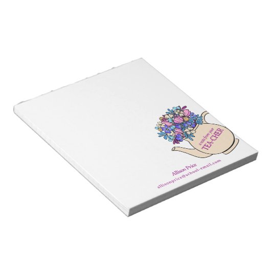  Theepot en Bloemen Docent Gift Notitieblok (Schuin)