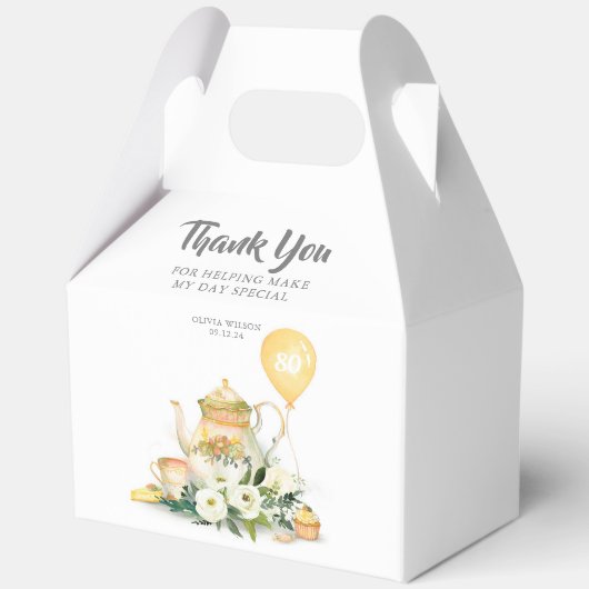 Theepot en gele bloemen Elegant Dank u Bedankdoosjes (Voorkant)