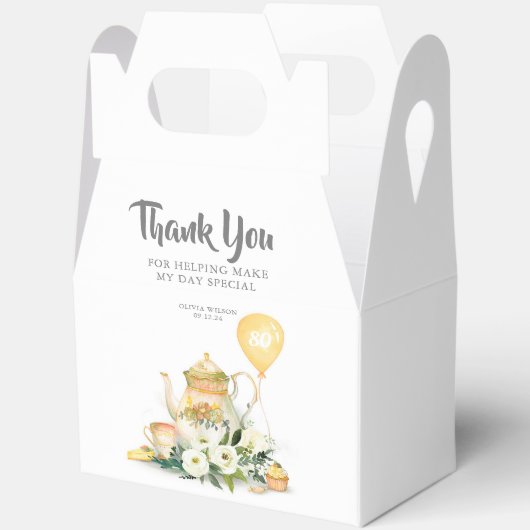 Theepot en gele bloemen Elegant Dank u Bedankdoosjes (Open)