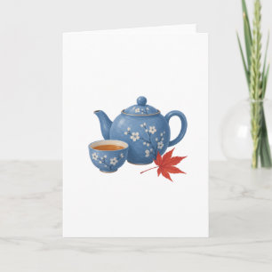 Theepot en herfst esdoornblad kaart