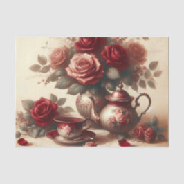  Theepot en Red Rose Floral Tea Party Tissuepapier
