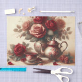  Theepot en Red Rose Floral Tea Party Tissuepapier (Craft)