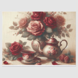  Theepot en Red Rose Floral Tea Party Tissuepapier
