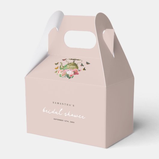 TheePot Feest Roze Bloemige Vlinders Bruidsdiner Bedankdoosjes (Voorkant Zijde)