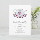 Theepot Floral Tea Party bruids douche uitnodiging (Staand voorkant)