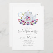 Theepot Floral Tea Party bruids douche uitnodiging (Voorkant / Achterkant)
