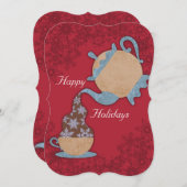 Theepot gieten sneeuwvlokken in theebeker Kerstmis Feestdagenkaart (Voorkant / Achterkant)